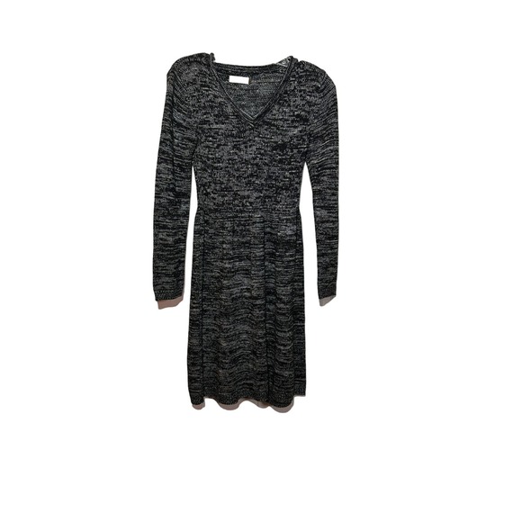 Calvin Klein Dresses & Skirts - Calvin Klein Black White Sweater Dress Size XS Marled Long‎ Sleeve Fit Flare